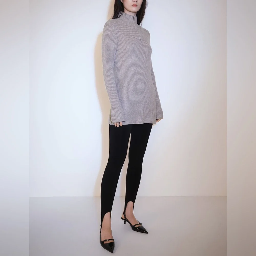 Mango MNG - 2 piece matching SET taupe light gray knit sweater and pants set